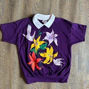Grandmacore Vintage 90’s Hummingbird and Floral Graphic knit Jane Colby tee 💜